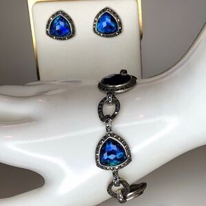JUDITH JACK Round & Trillion Cut Blue Abalone Doublet Earrings and Bracelet Set